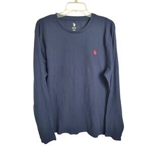 U.S. Polo Navy Blue Waffle Knit Long Sleeve Sleepwear Top Men's Size Large